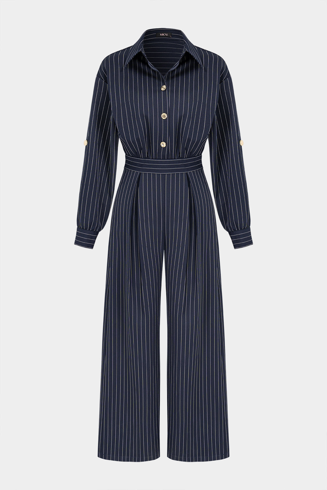 Patchwork metallic jumpsuit met knoopjes en lange mouwen