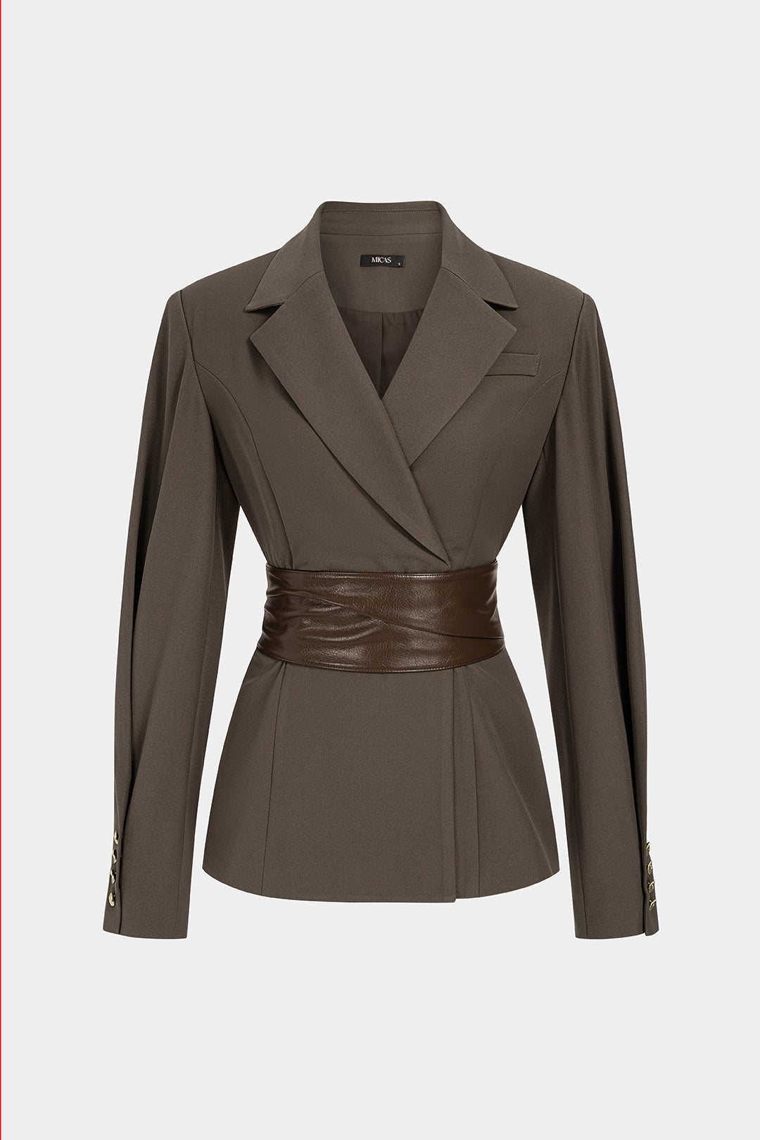 Leren-look patchwork blazer met reverskraag