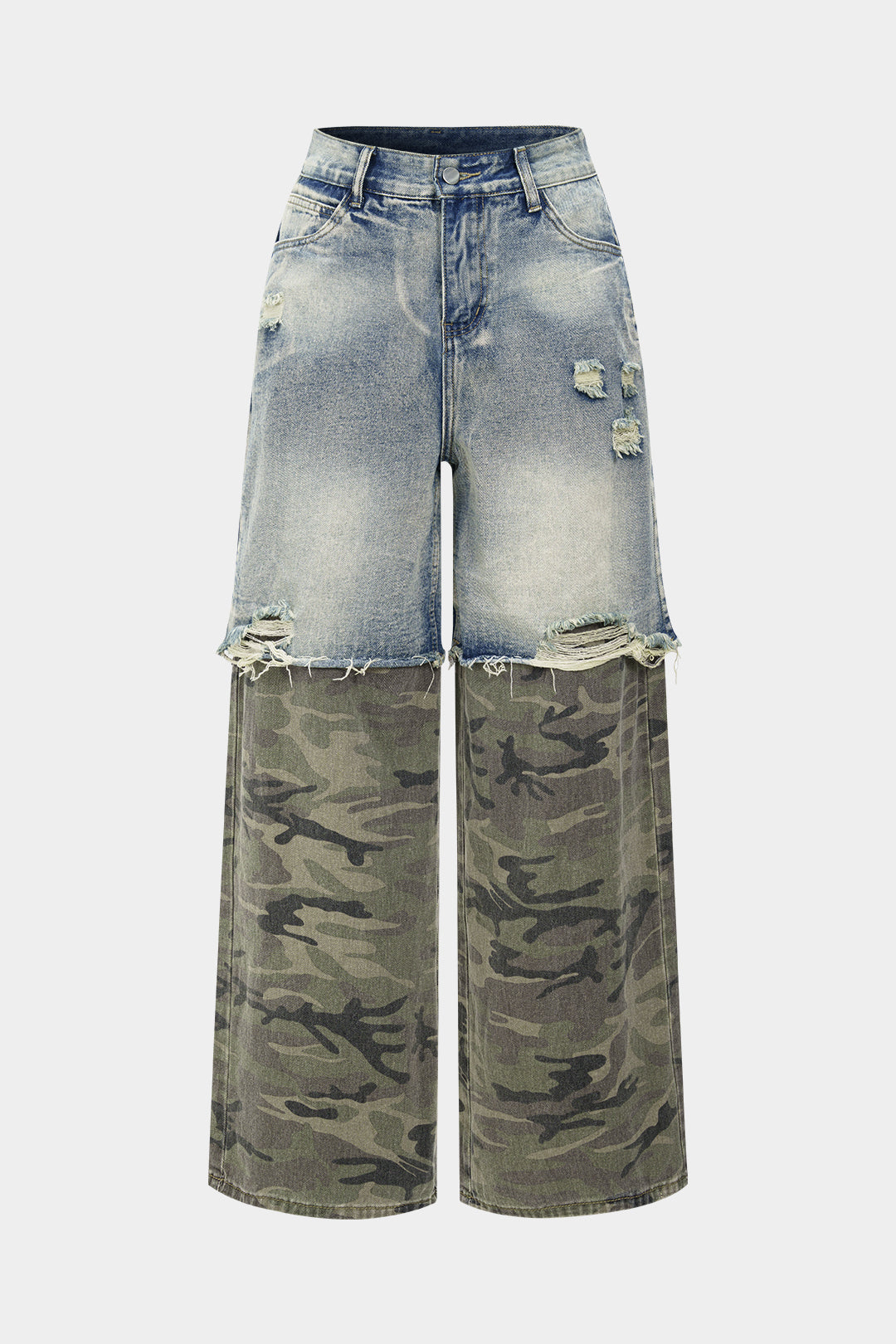 Camouflage jeans met knoopjes en zakken