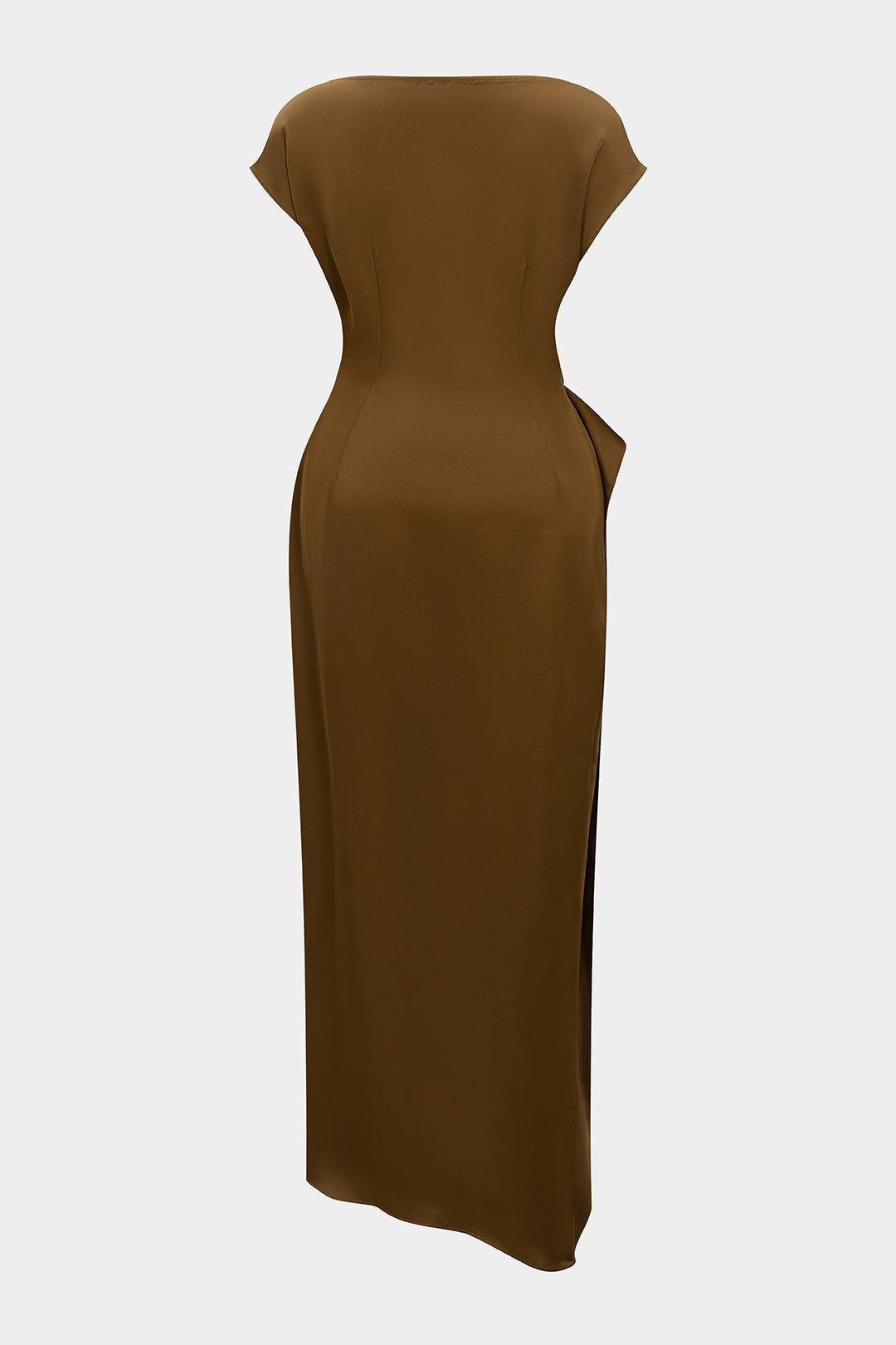 Satijnen metallic midijurk met ruches en korte mouwen