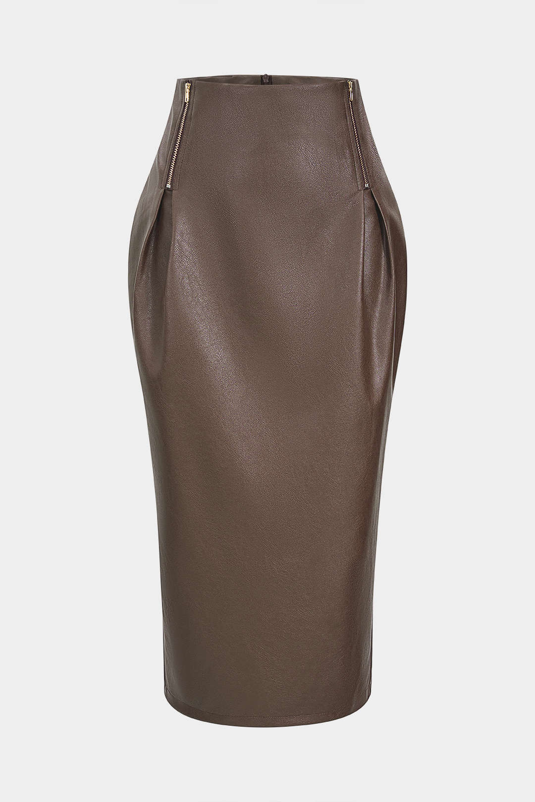 Leren-look rok met rits en hoge taille