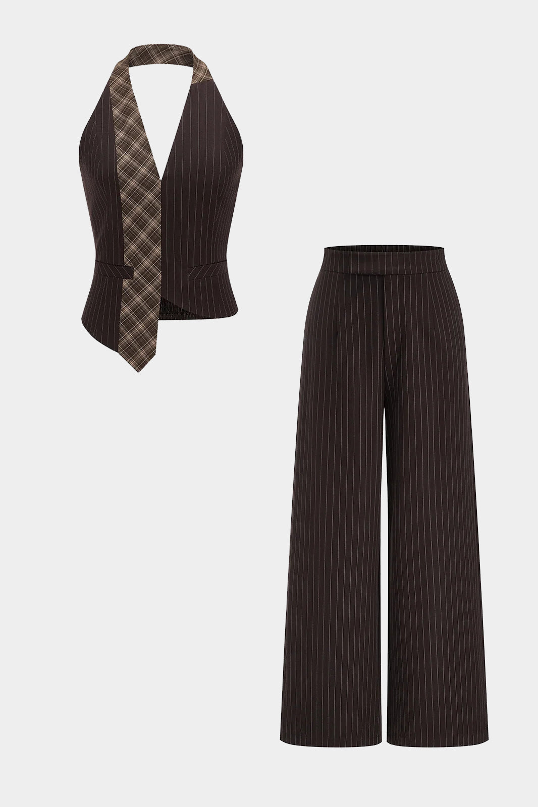 Faye - Gestreepte set met gilet en broek