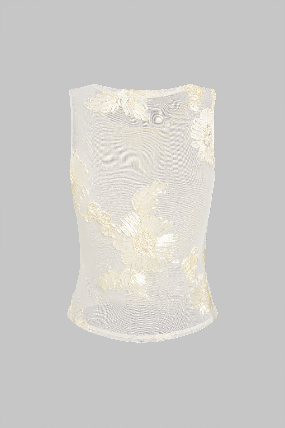 Mesh transparant T-shirt met borduursel
