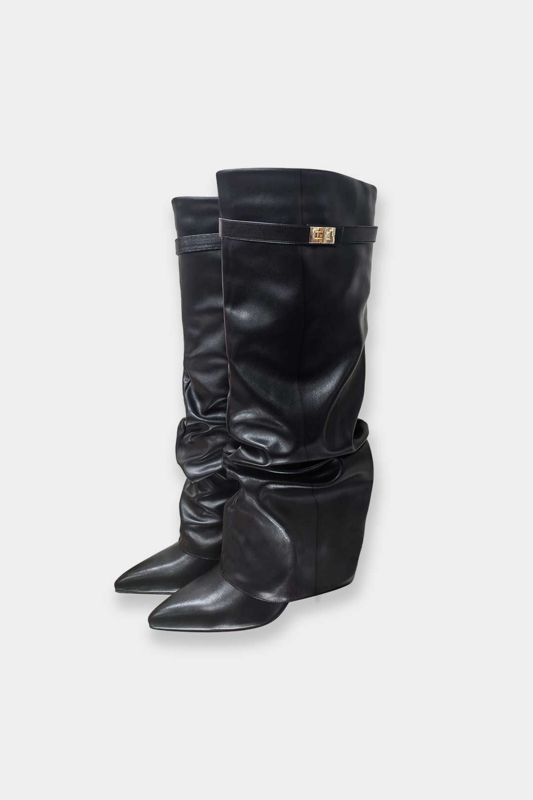 Linde - Leren-look kniehoge laarzen met ruches