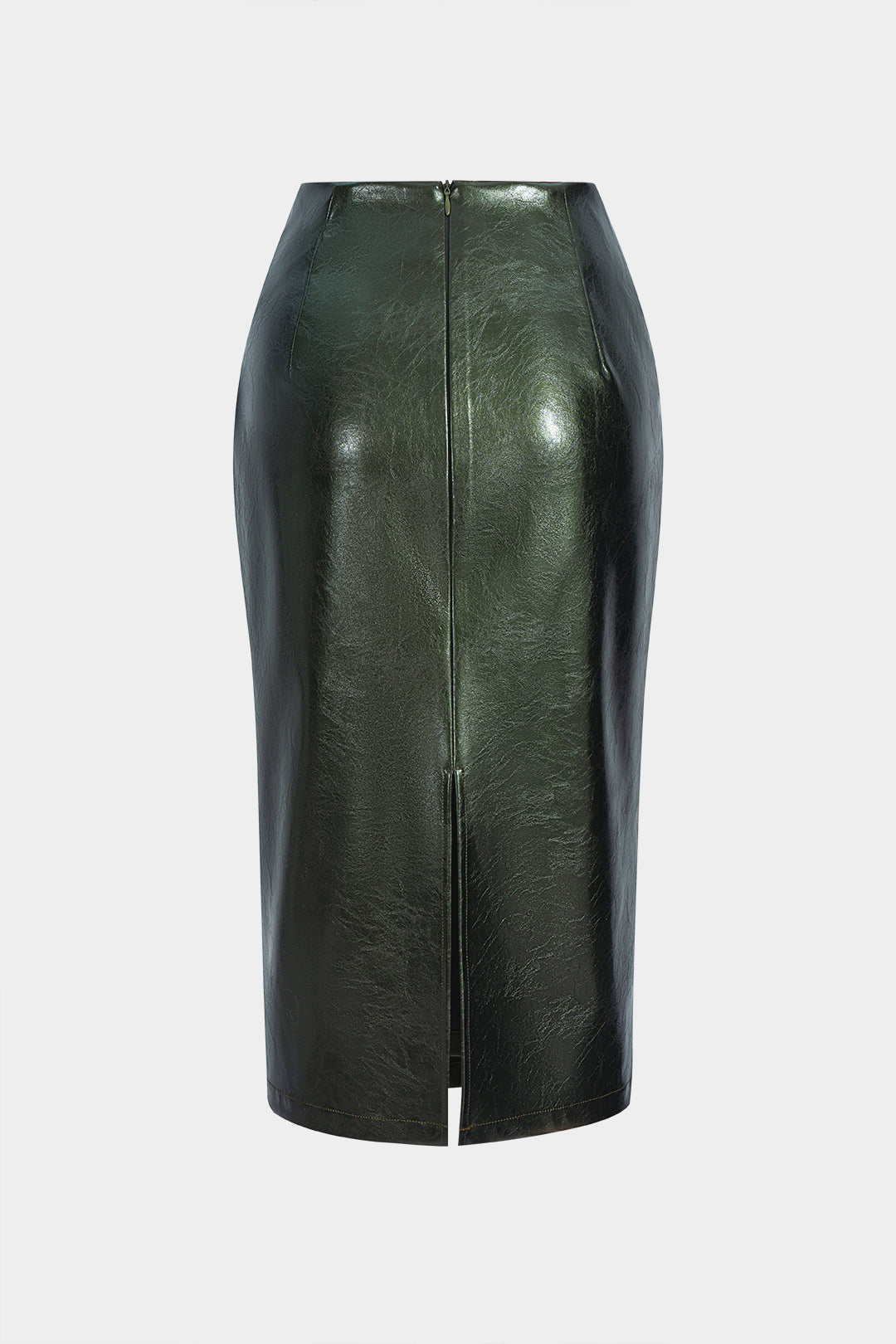 Leren-look asymmetrische rok met hoge taille en ruches