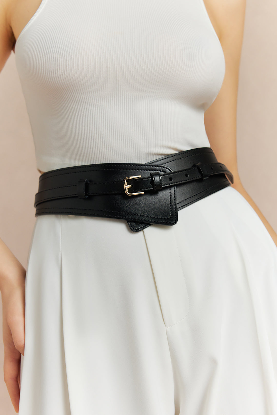 Leren-look korset met gesp