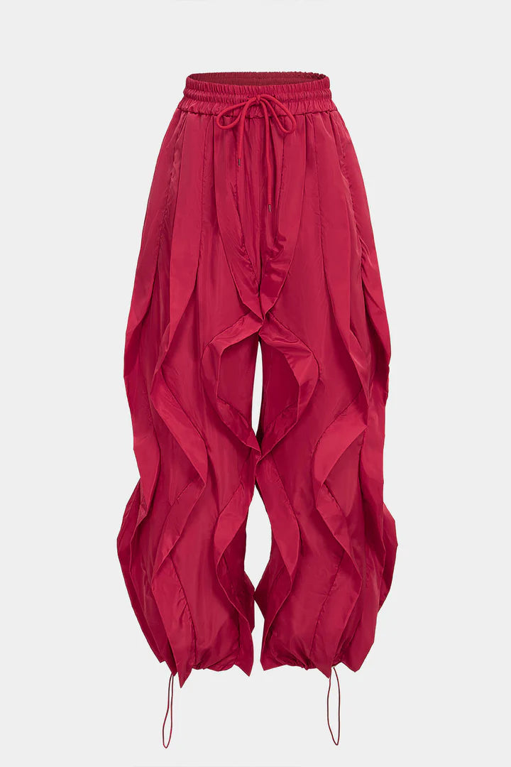 Broek met trekkoord en ruches, wijde pijpen