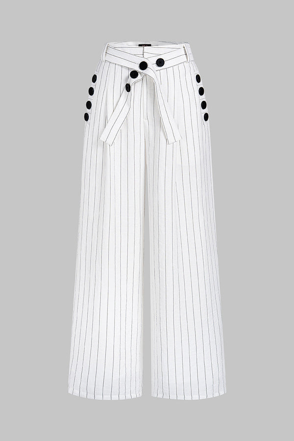 Gestreepte broek met hoge taille, knoopjes en wijde pijpen