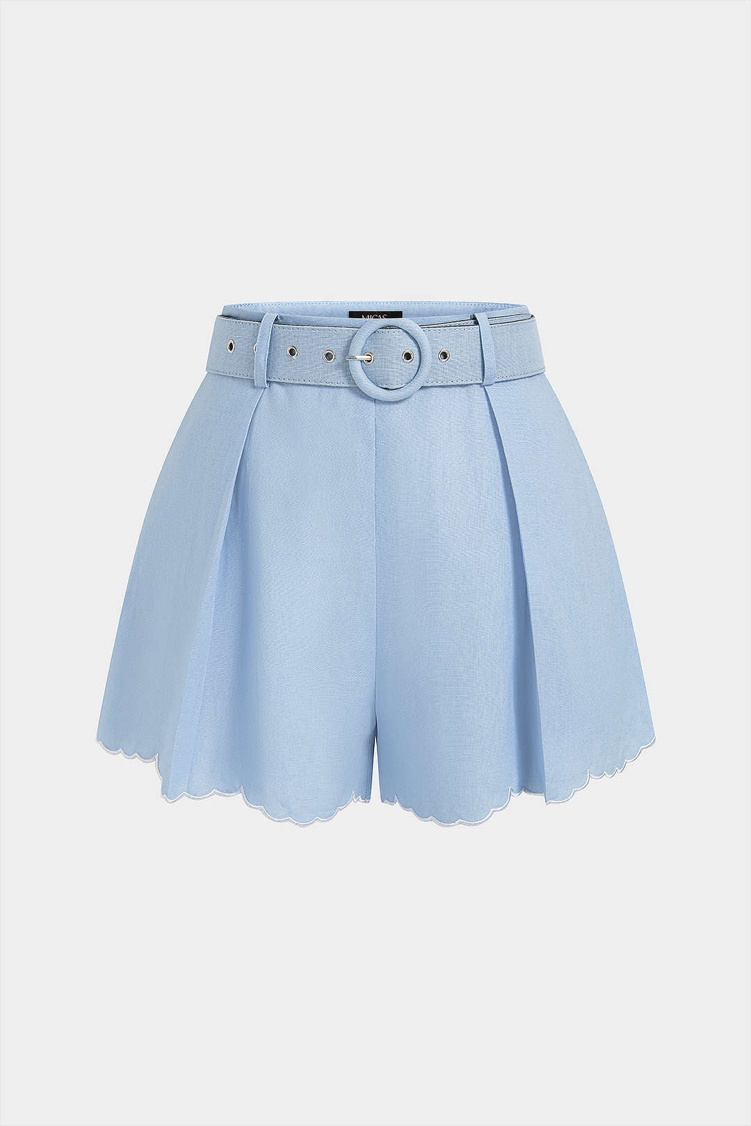Linnen short met borduursel, riem en wijde pijpen