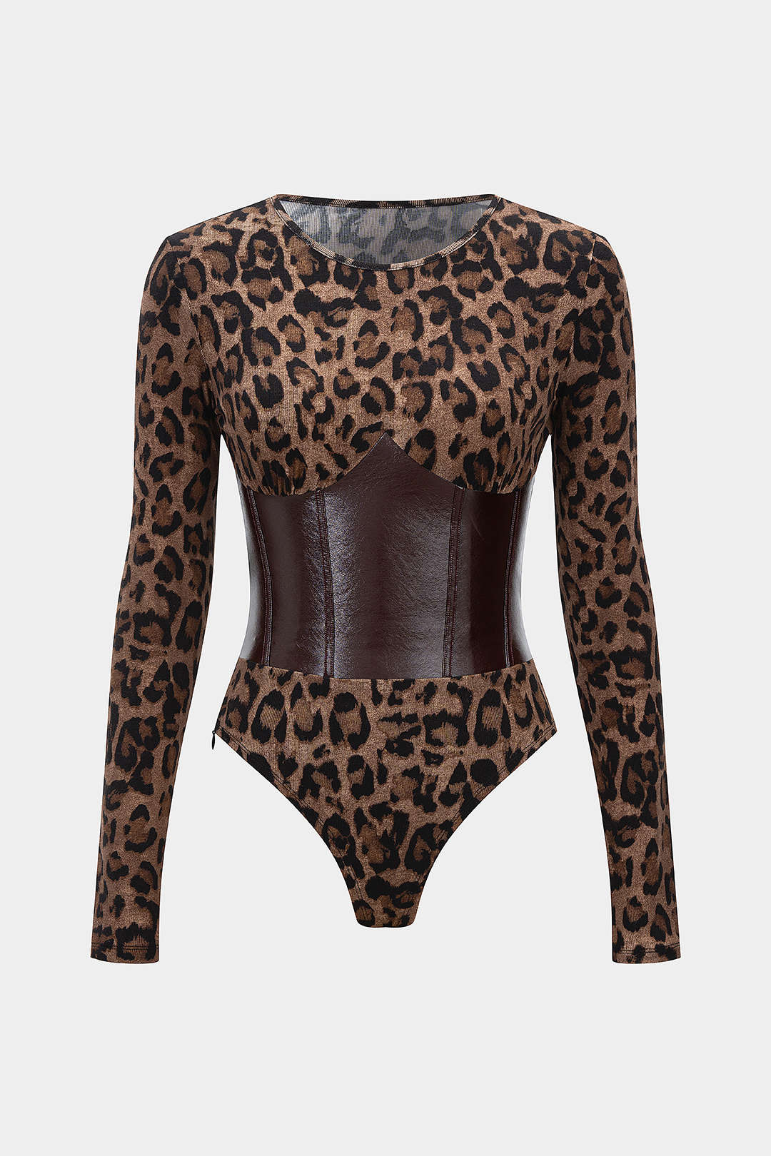Luipaardprint leren-look body met lange mouwen