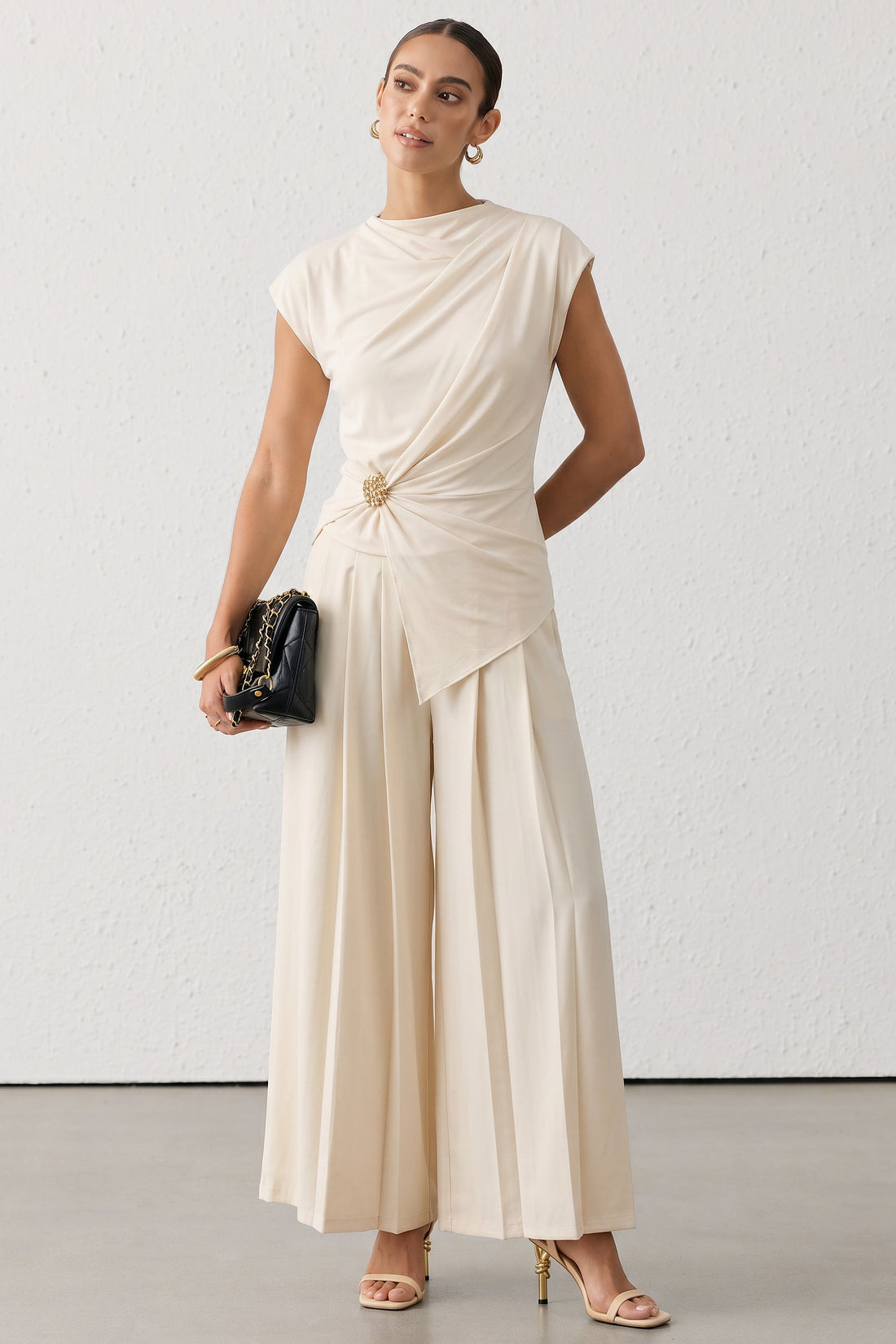 Metallic asymmetrisch T-shirt met ruches