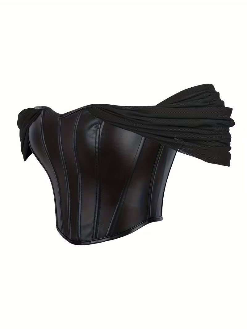 Strapless PU-Corsettop met Open Rug