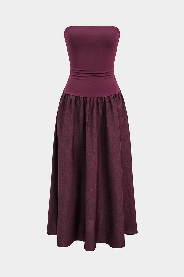 Mouwloze maxijurk met strapless pasvorm en ruches