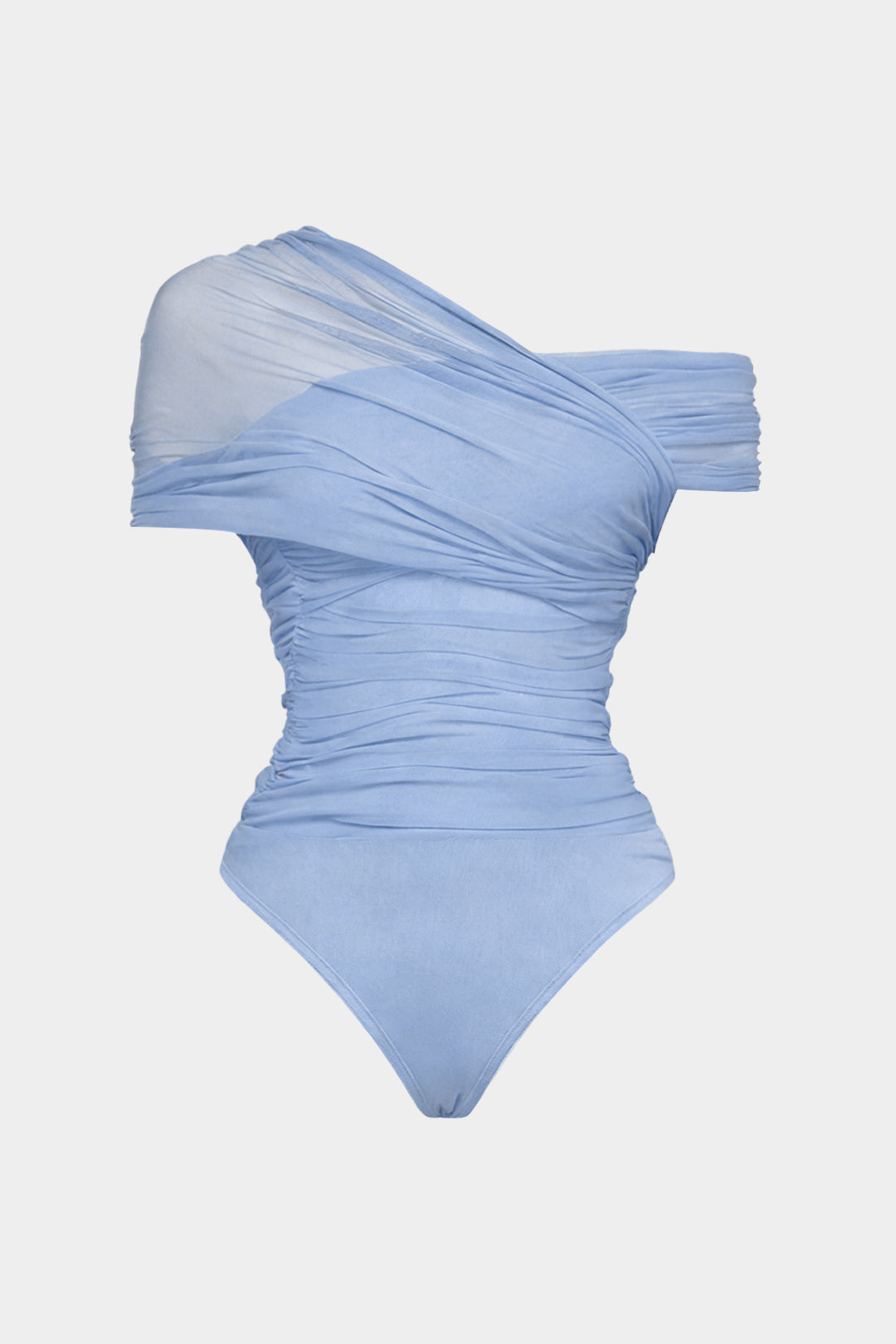 Mesh mouwloze body met één schouder