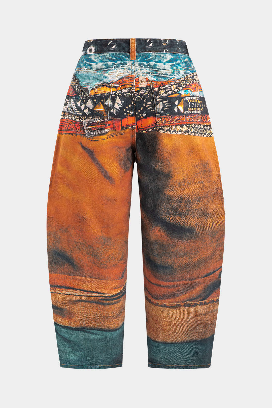 Abstracte print denim broek met rits en hoge taille