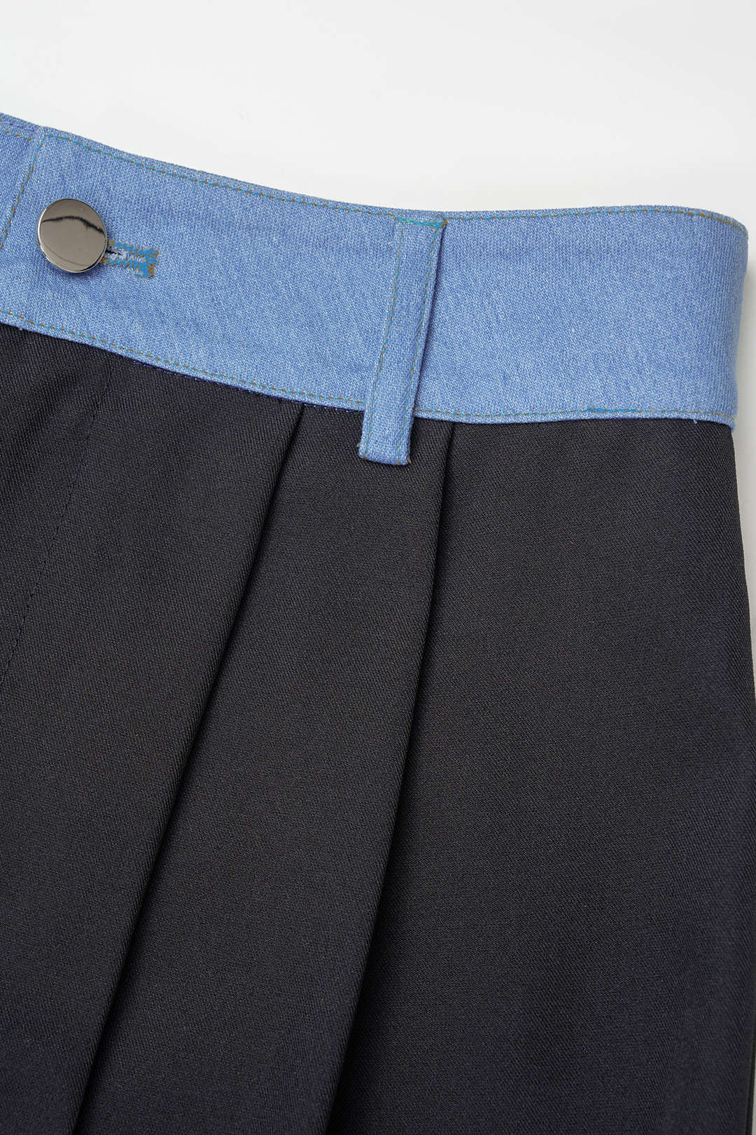 Ayla - Denim patchwork broek met wijde pijpen