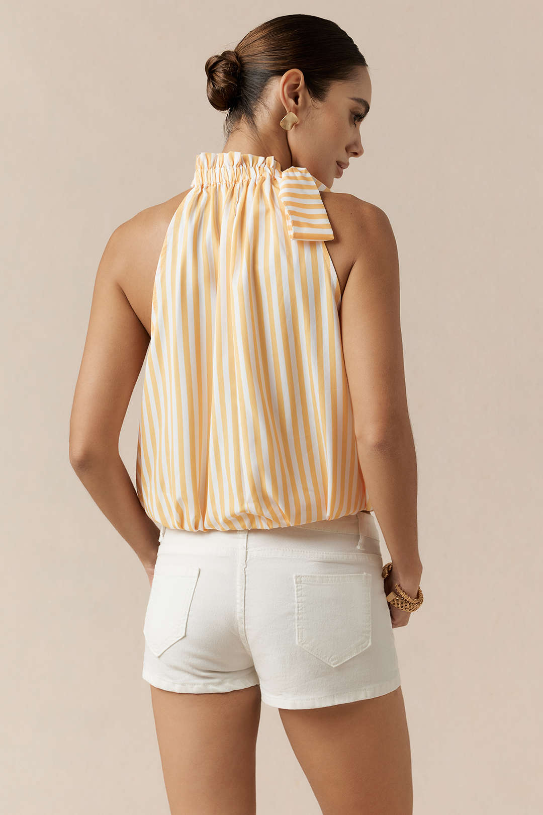 Gestreepte asymmetrische tanktop met strik
