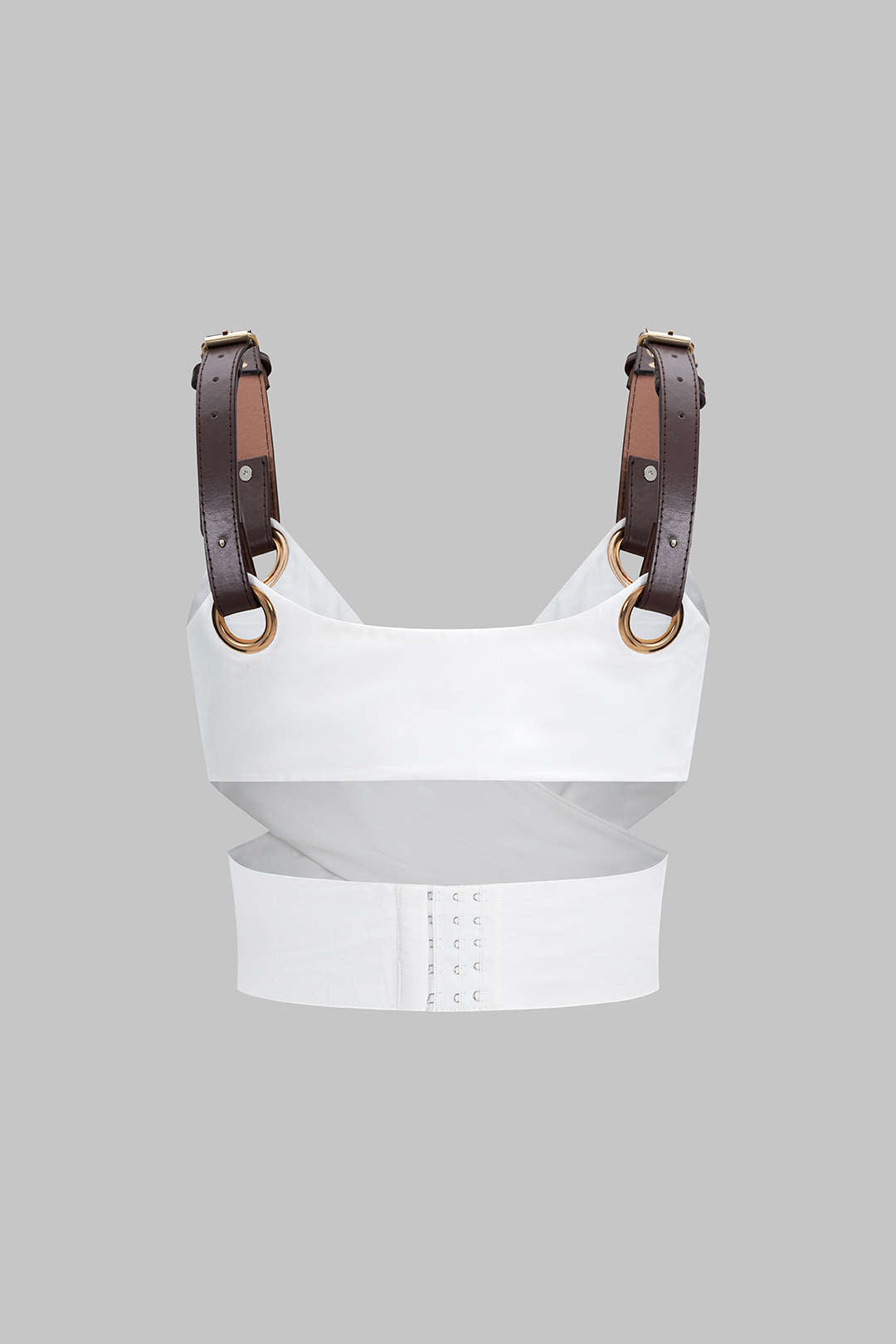 Leren-look patchwork top met uitsnijding