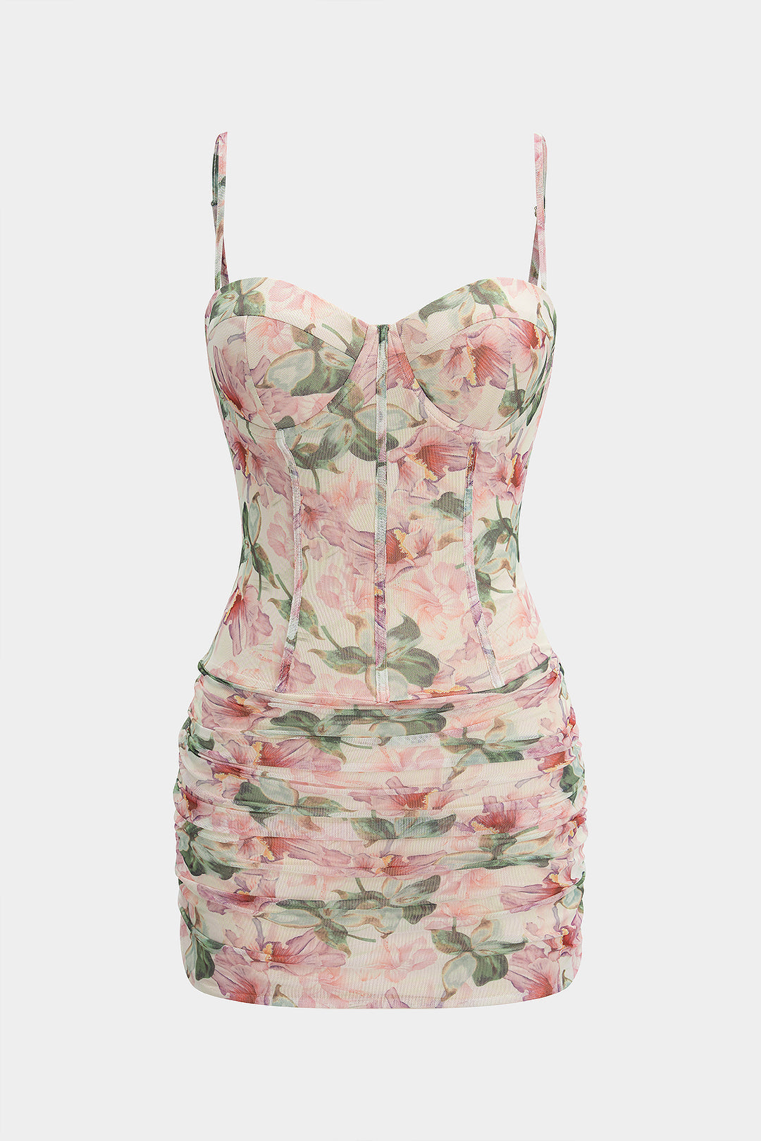 Bloemenprint mesh minijurk met ruches
