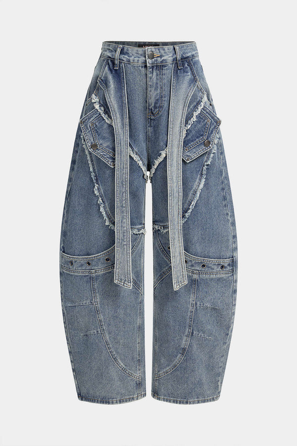 Jeans met riem en rafelrand