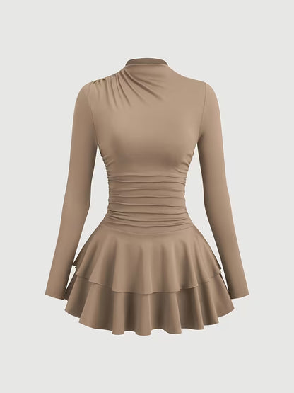 Elegant Pleated Halter Dress with Long Sleeves