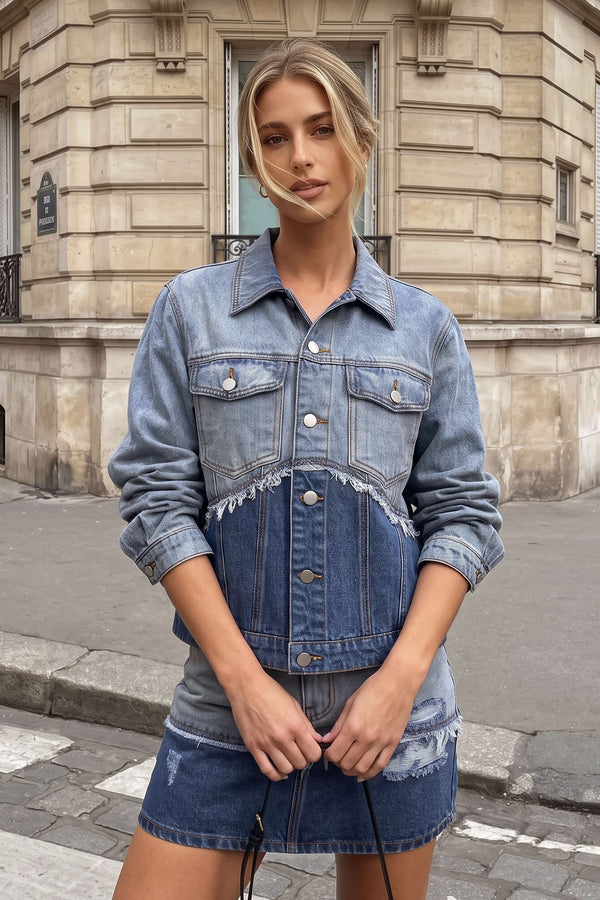 Denim jasje met rafelrand