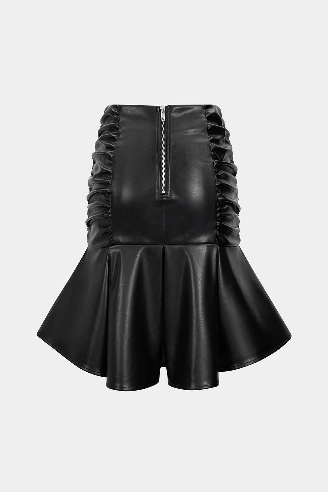 Leren-look rok met volants en ruches