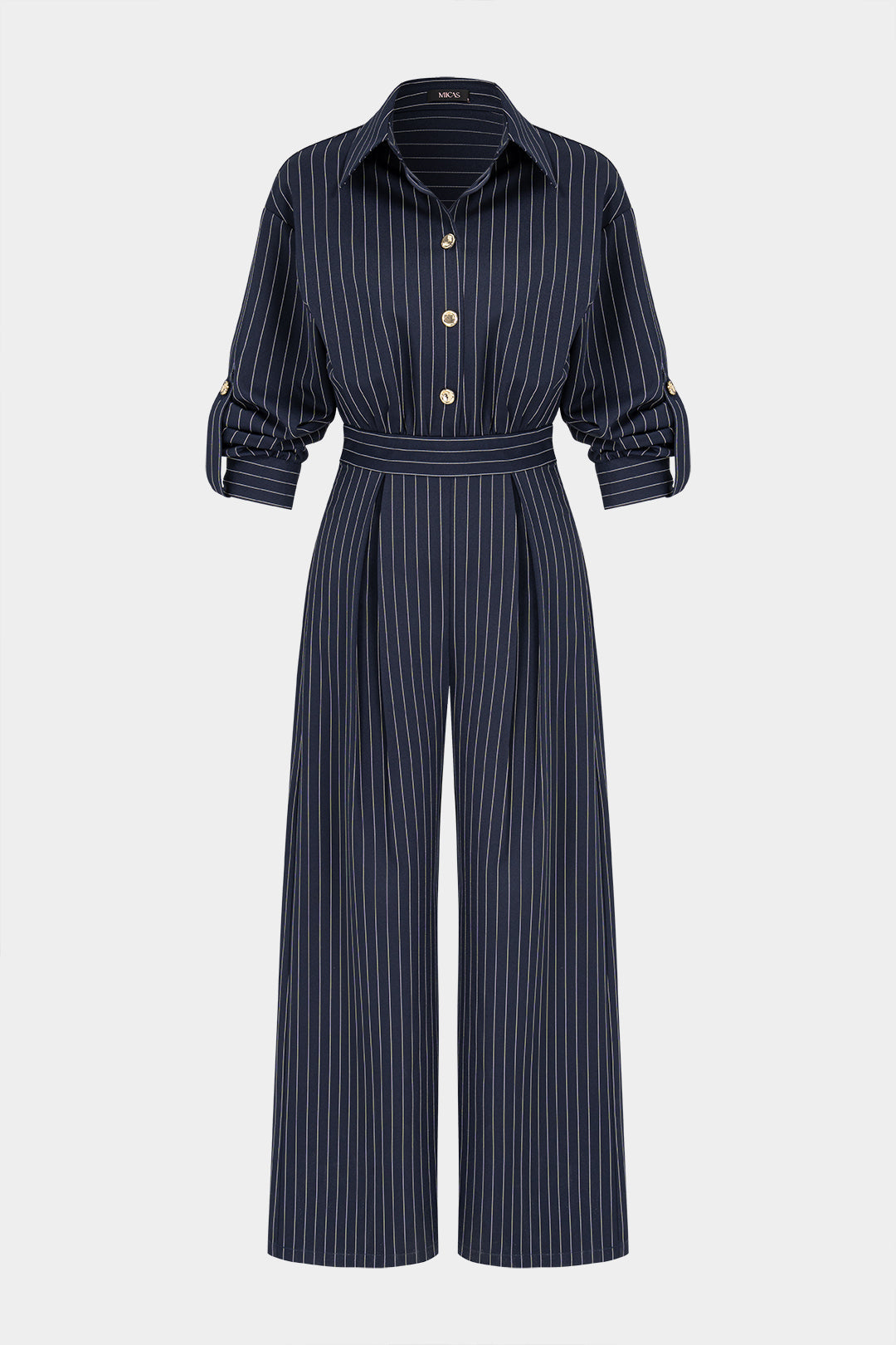 Patchwork metallic jumpsuit met knoopjes en lange mouwen