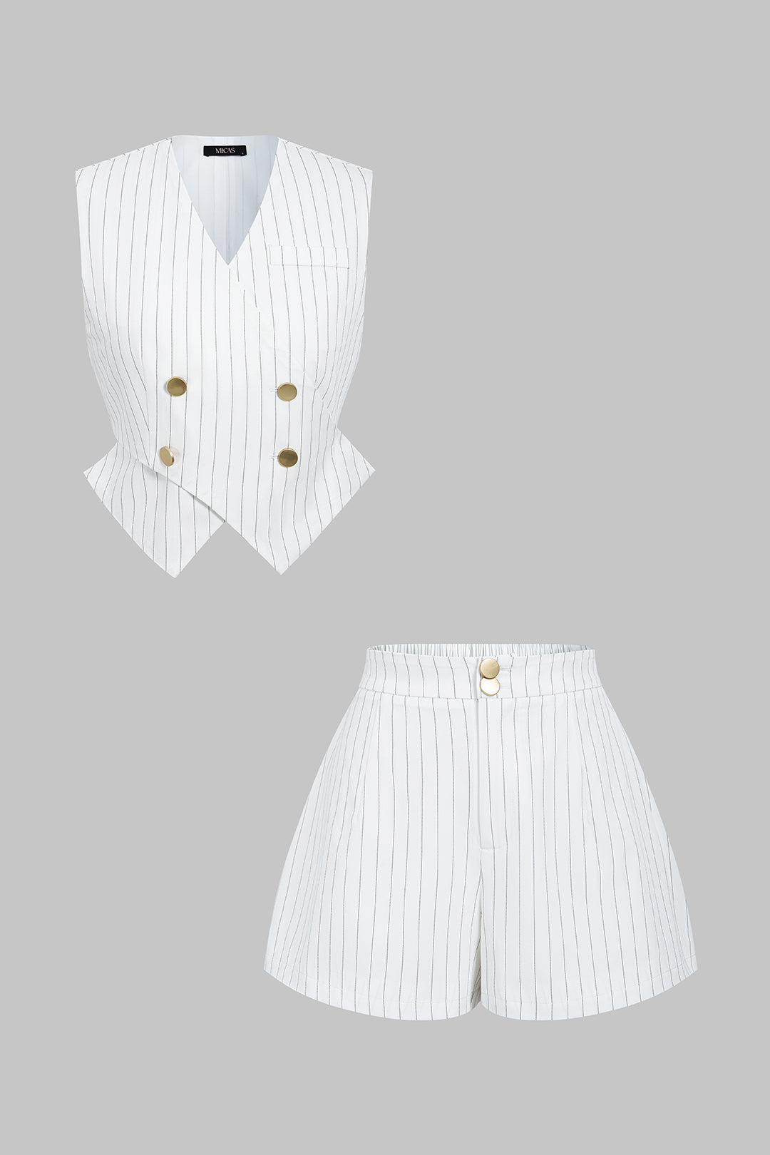 Gestreepte set met gilet en short