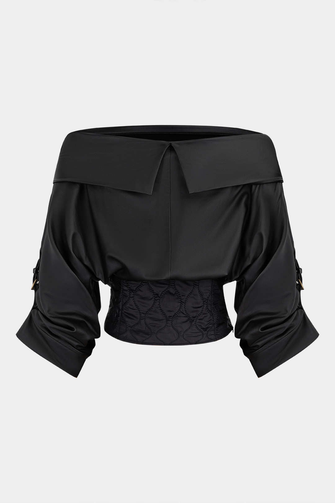Leren-look doorgestikte blouse met blote schouders
