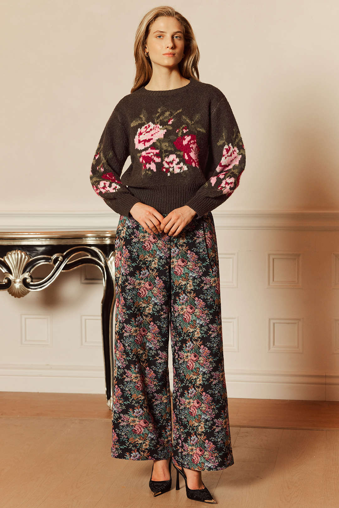 Bloemenprint jacquard broek