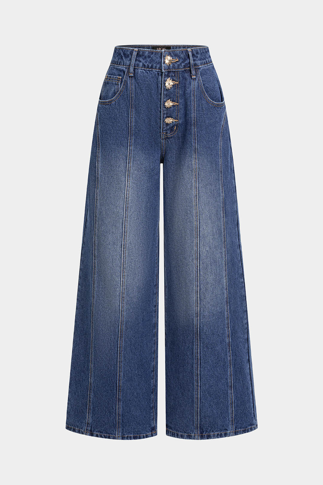 Isa - Metallic jeans met knoopjes en wijde pijpen