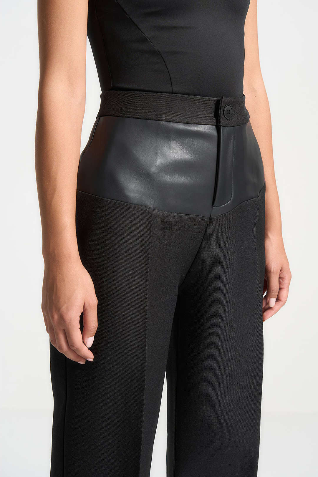 Leren-look patchwork pantalon