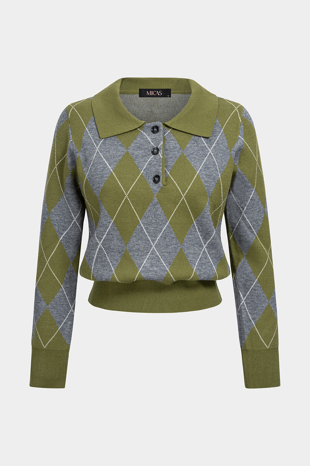 Gebreide geometrische top met revers en lange mouwen