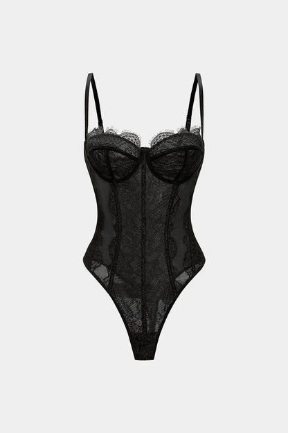 Mesh patchwork bustier korset bodysuit