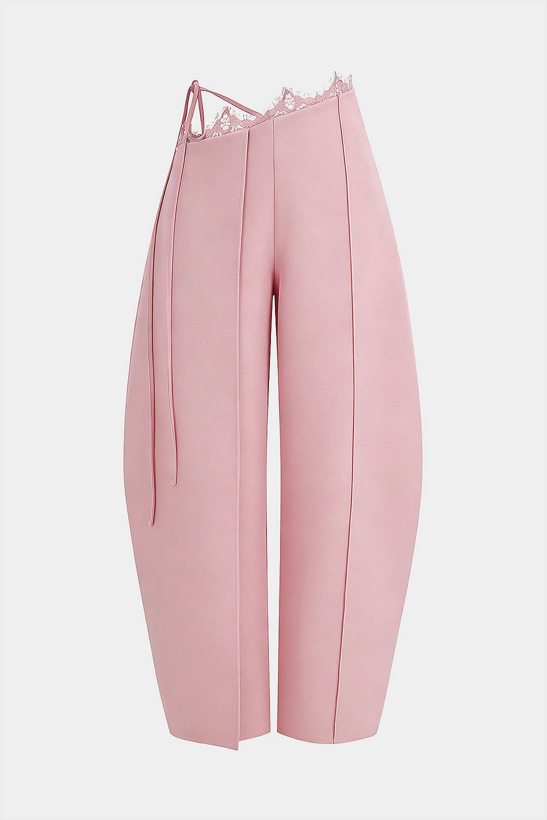 Asymmetrische broek met kanten rand en wijde pijpen