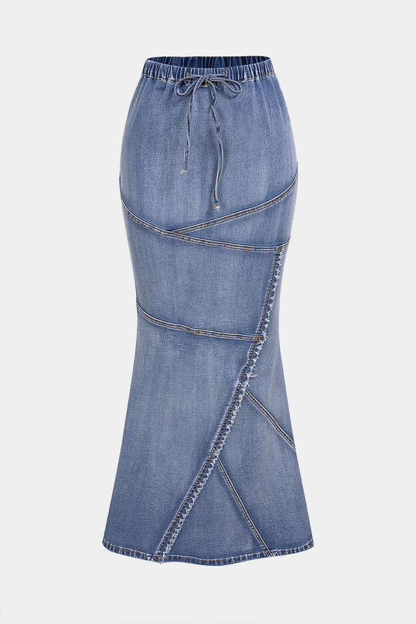Denim asymmetrische rok met trekkoord en zeemeerminmodel