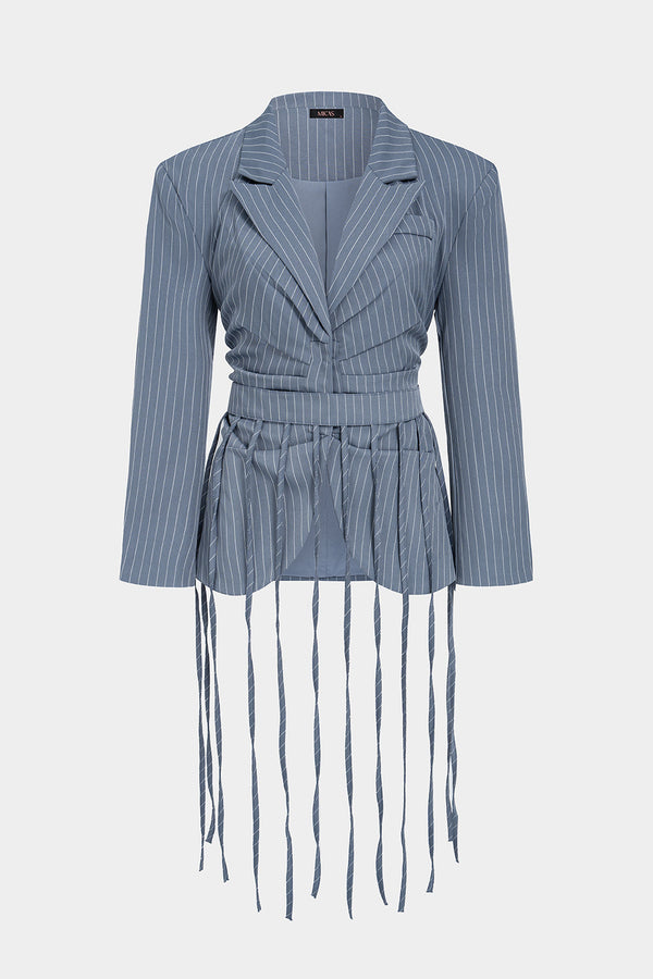 Blazer met reverskraag, franjes en ruches