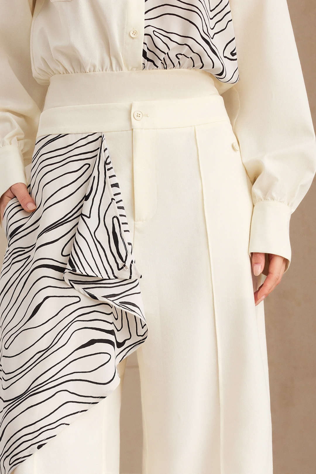 Abstracte print linnen broek