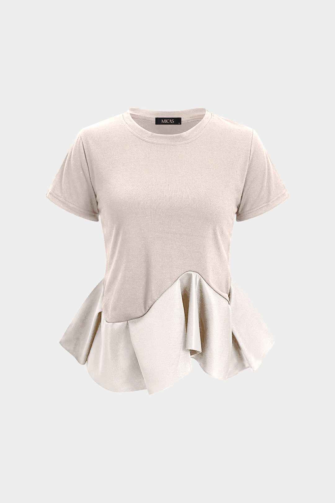 Effen T-shirt met ronde hals, volants en korte mouwen