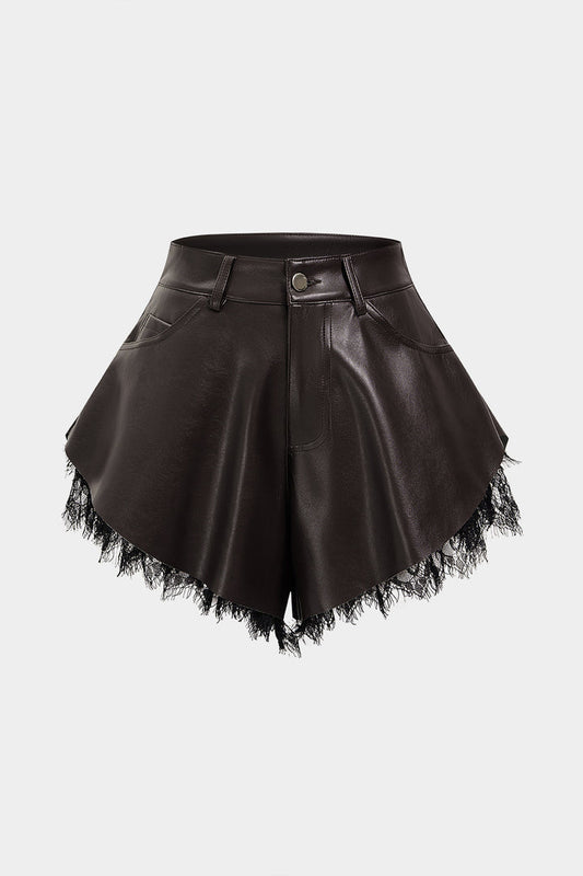 Leather Shorts with Wide Legs and Lace