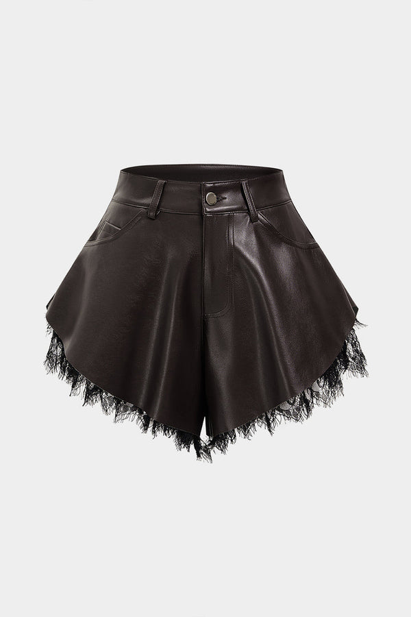 Leather Shorts with Wide Legs and Lace