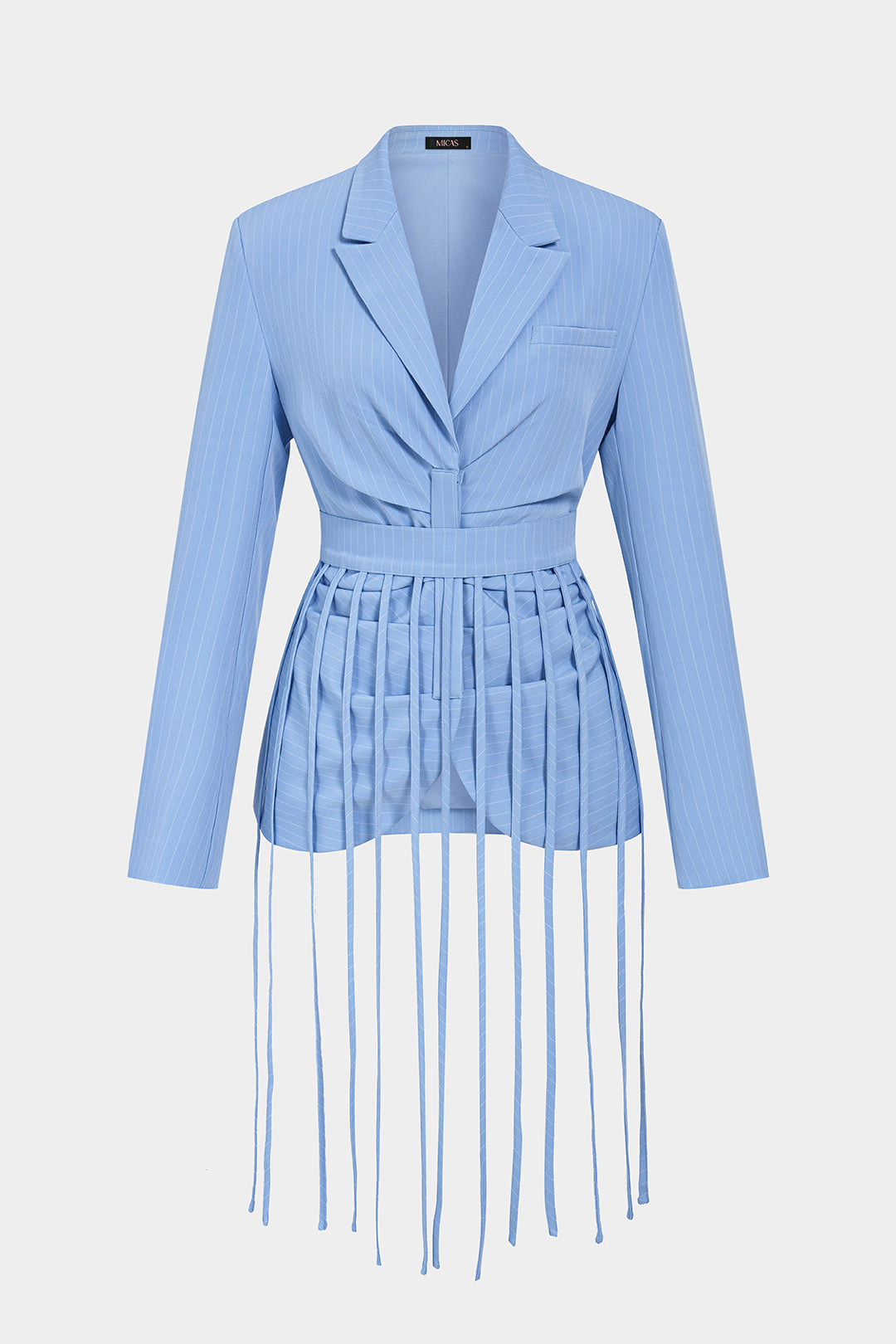 Gestreepte blazer met V-hals, franjes en ruches