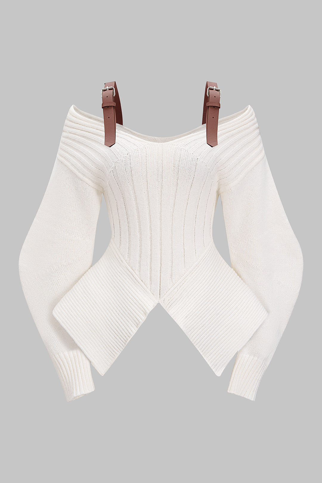 Gebreide patchwork top met uitsnijding en lange mouwen