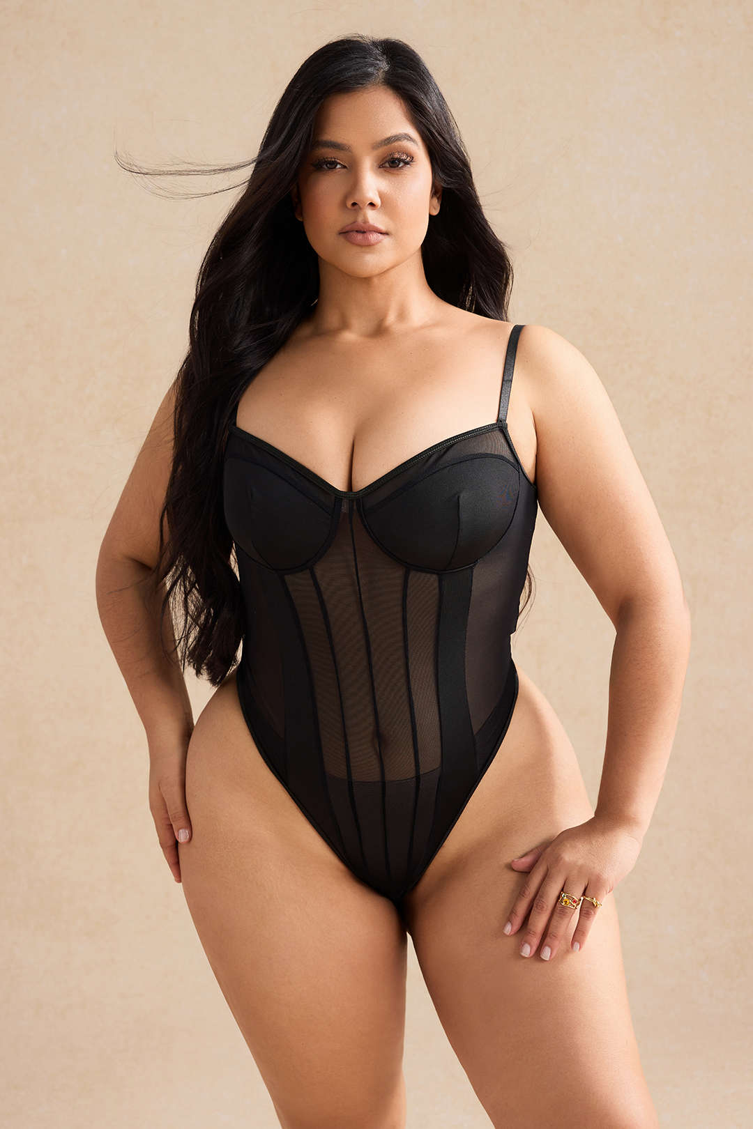 Mesh body met spaghettibandjes