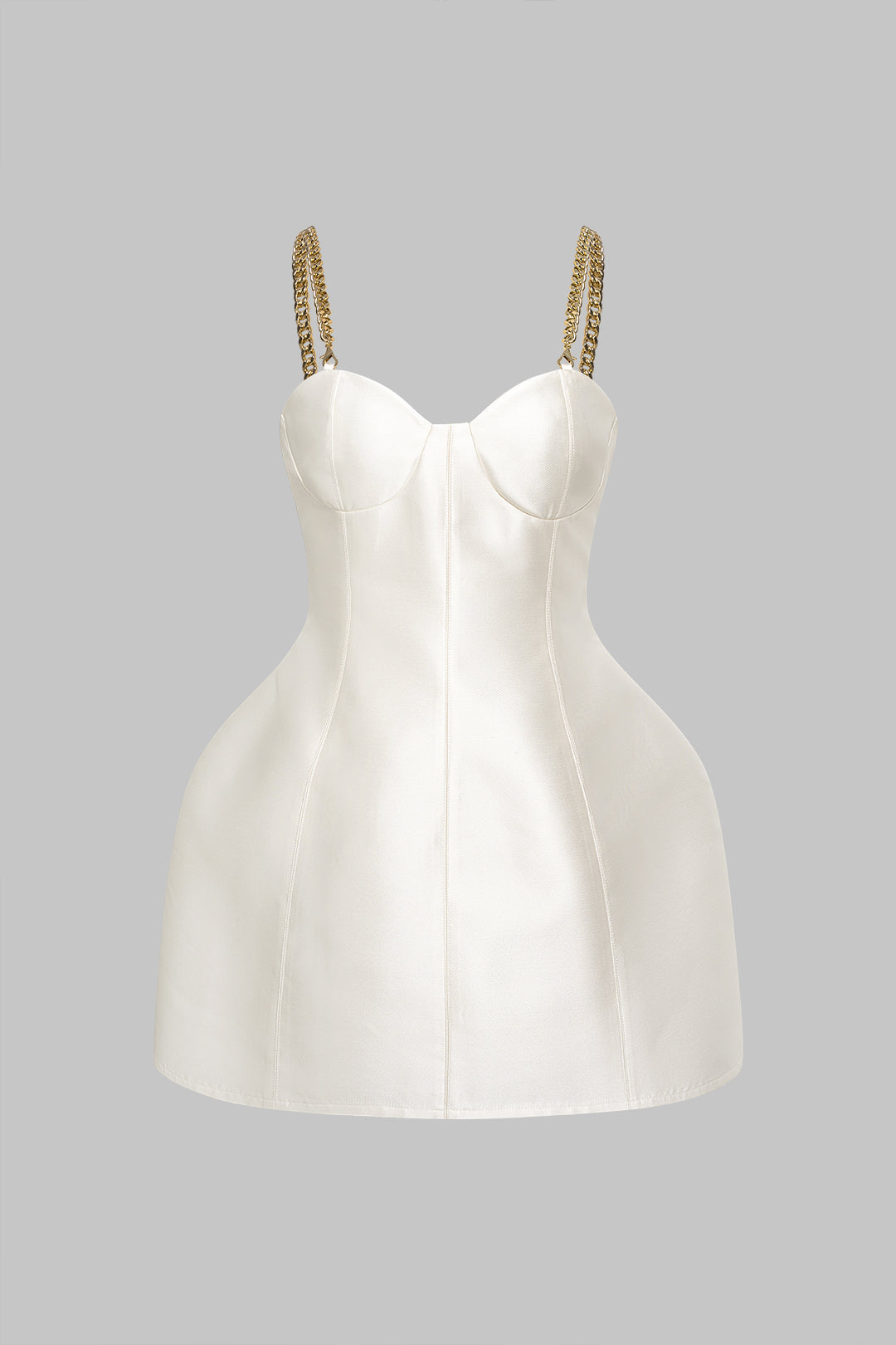 Satijnen metallic minijurk met kettingdetail