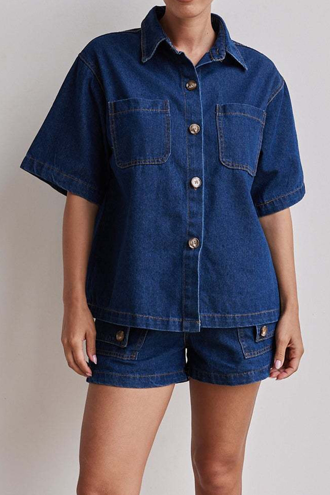 Denim set met blouse en short