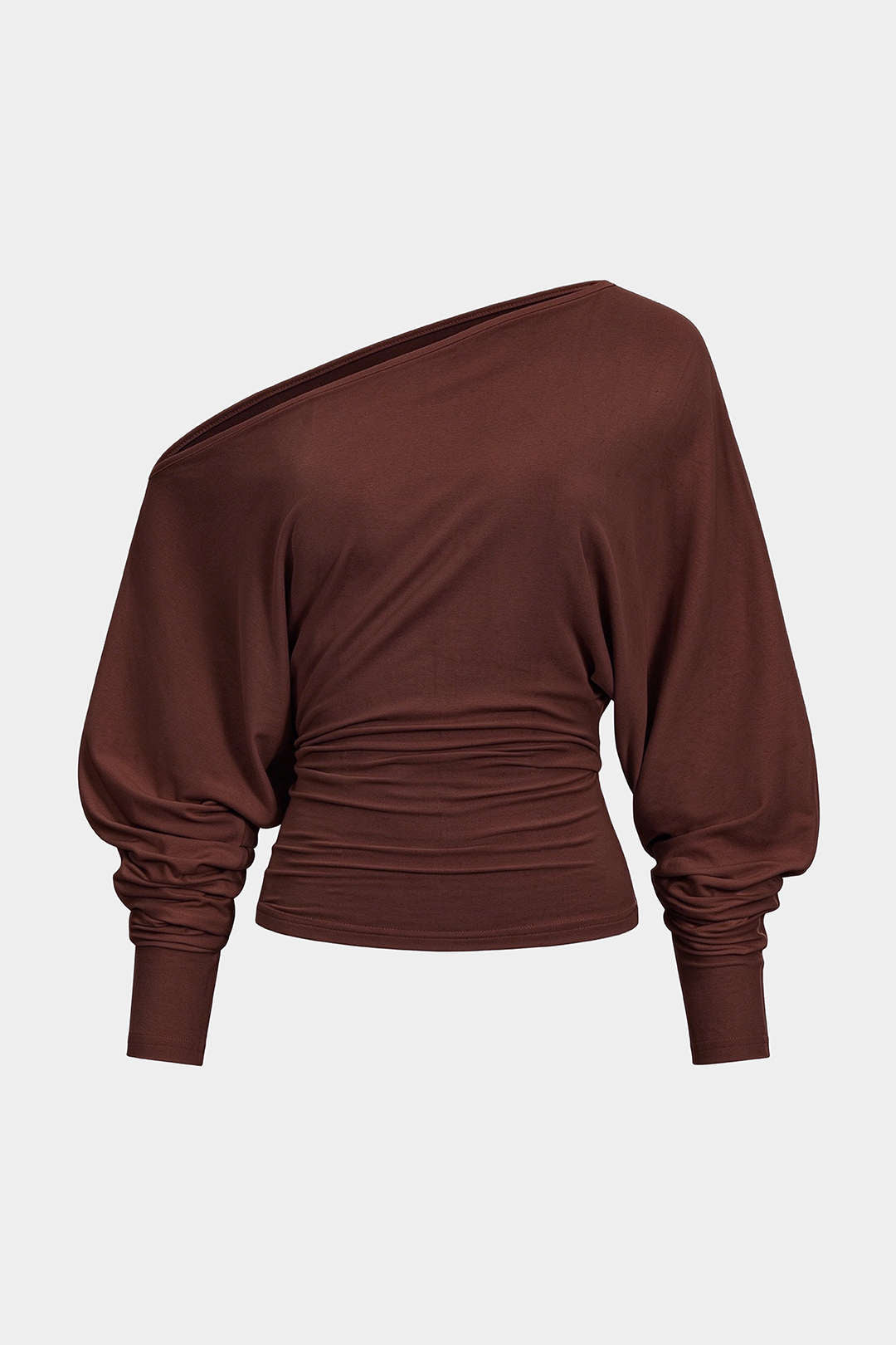 T-shirt met uitsnijding, één schouder en ruches