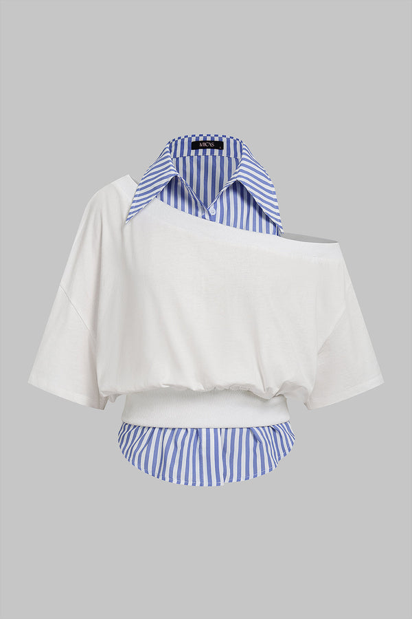 Patchwork asymmetrisch T-shirt met korte mouwen