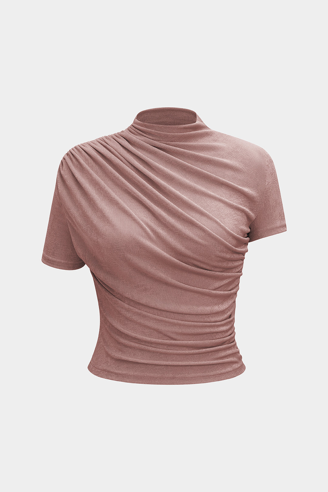 Sterre - T-shirt met opstaande kraag, ruches en korte mouwen